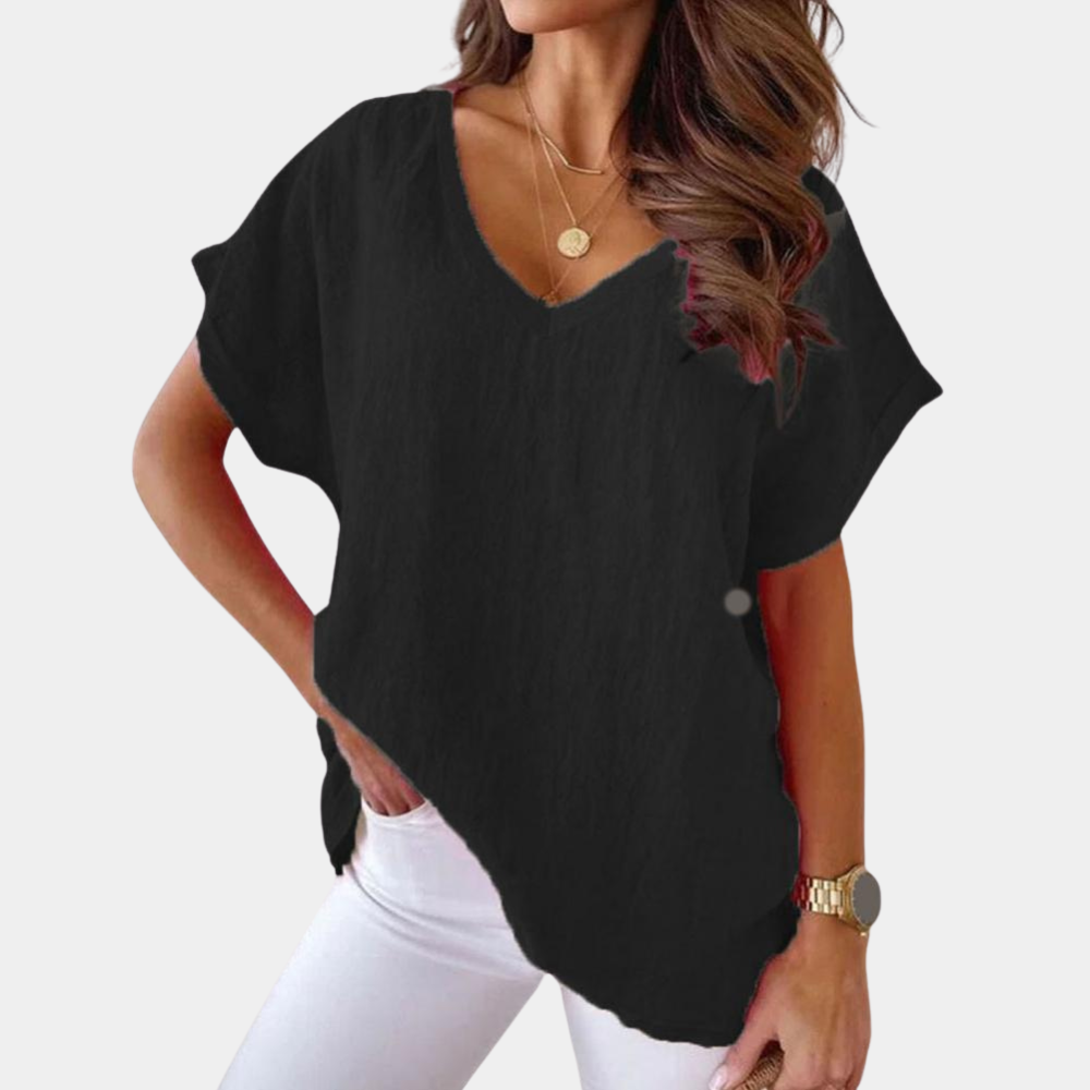 T-shirt pour femme ample fluide en tissu doux avec col V Carina