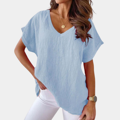 T-shirt pour femme ample fluide en tissu doux avec col V Carina