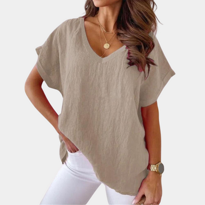 T-shirt pour femme ample fluide en tissu doux avec col V Carina