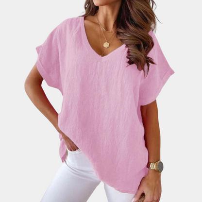 T-shirt pour femme ample fluide en tissu doux avec col V Carina