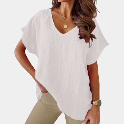 T-shirt pour femme ample fluide en tissu doux avec col V Carina
