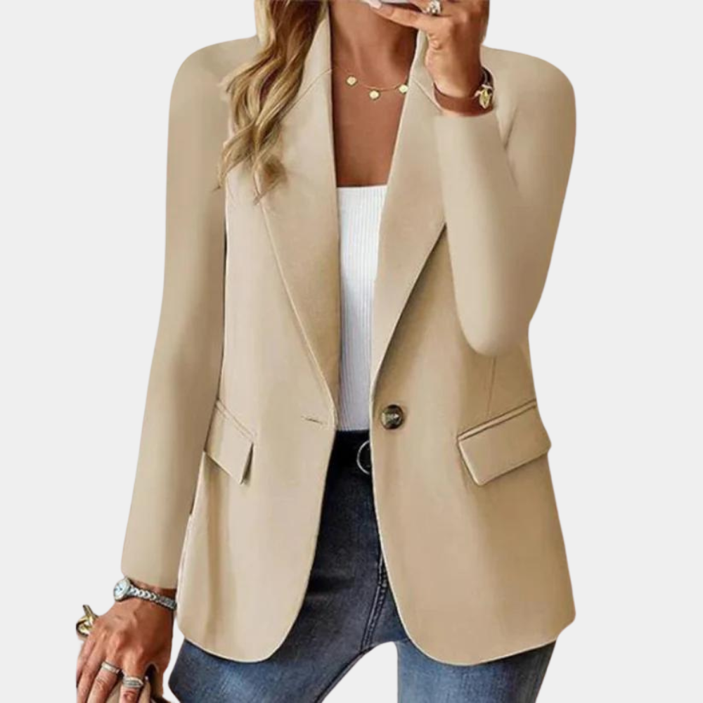Elegant Women's Blazer with Single Button Closure and Classic Lapel – Stylish Jacket for Office & Everyday Wear