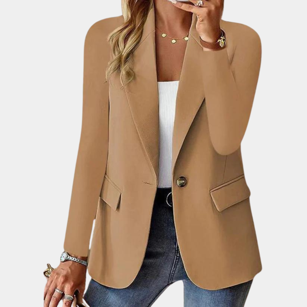 Elegant Women's Blazer with Single Button Closure and Classic Lapel – Stylish Jacket for Office & Everyday Wear