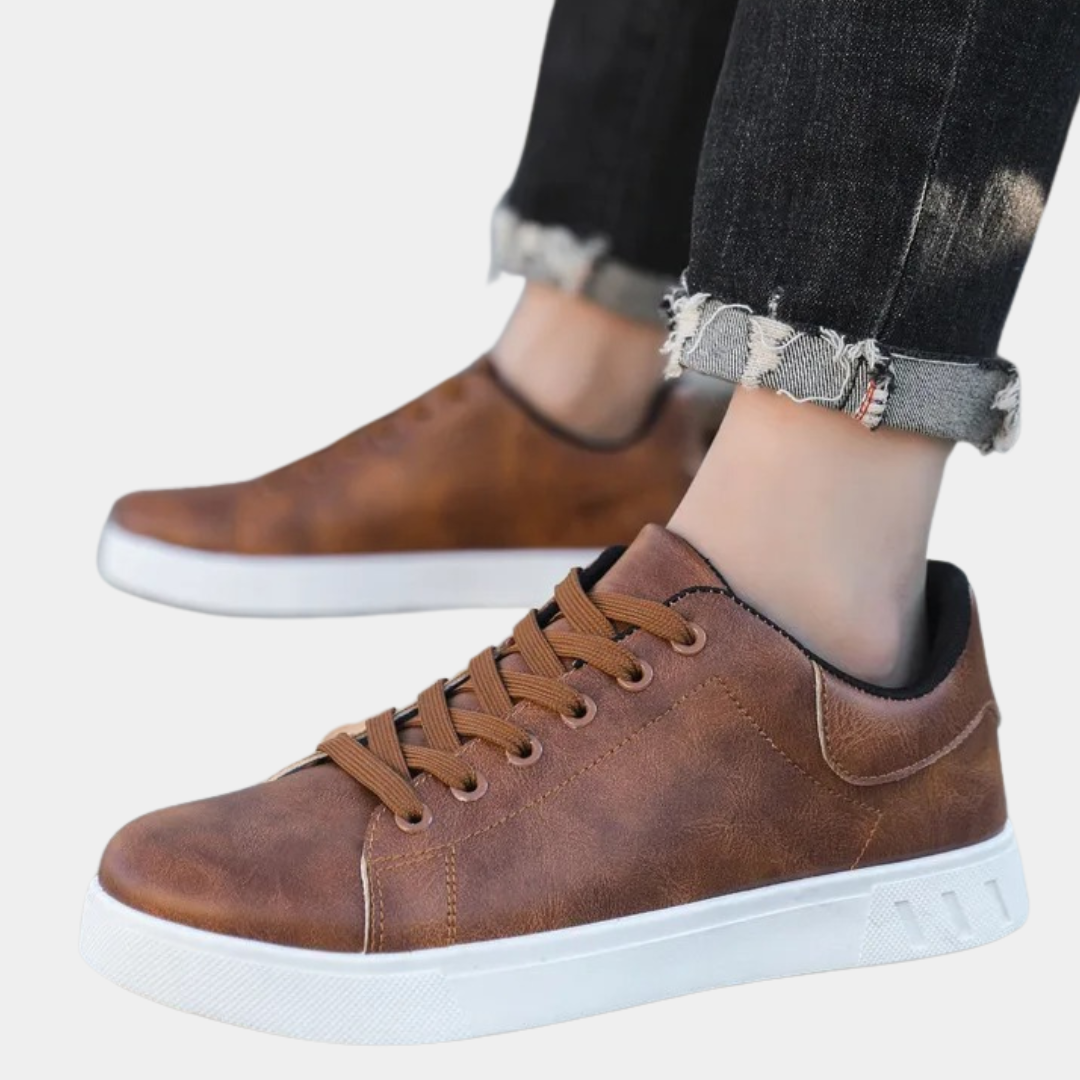 Men’s Leather Sneakers Classic Lace Up Smart Casual Everyday Shoes