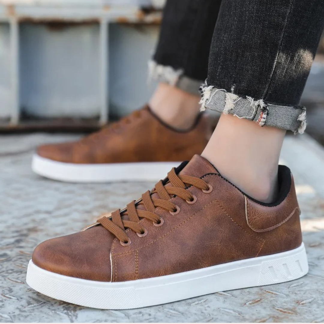 Men’s Leather Sneakers Classic Lace Up Smart Casual Everyday Shoes