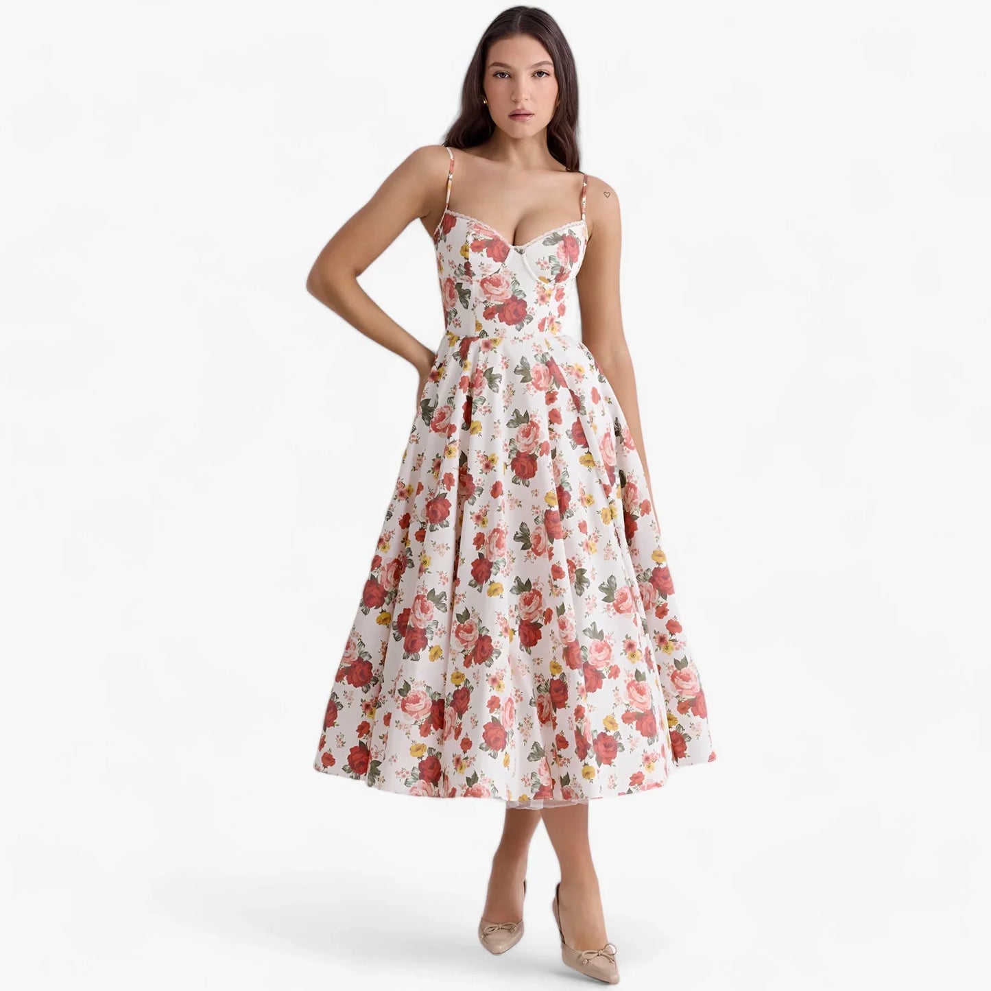 Helena | Kwiatowa sukienka midi w stylu vintage