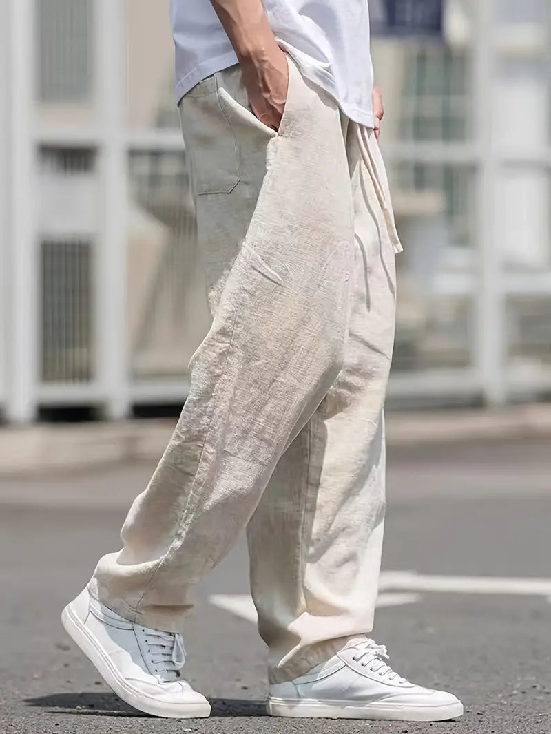 Men’s Relaxed Fit Linen-Style Pants – Lightweight Trousers for Summer Outfits, Holidays and Everyday Wear