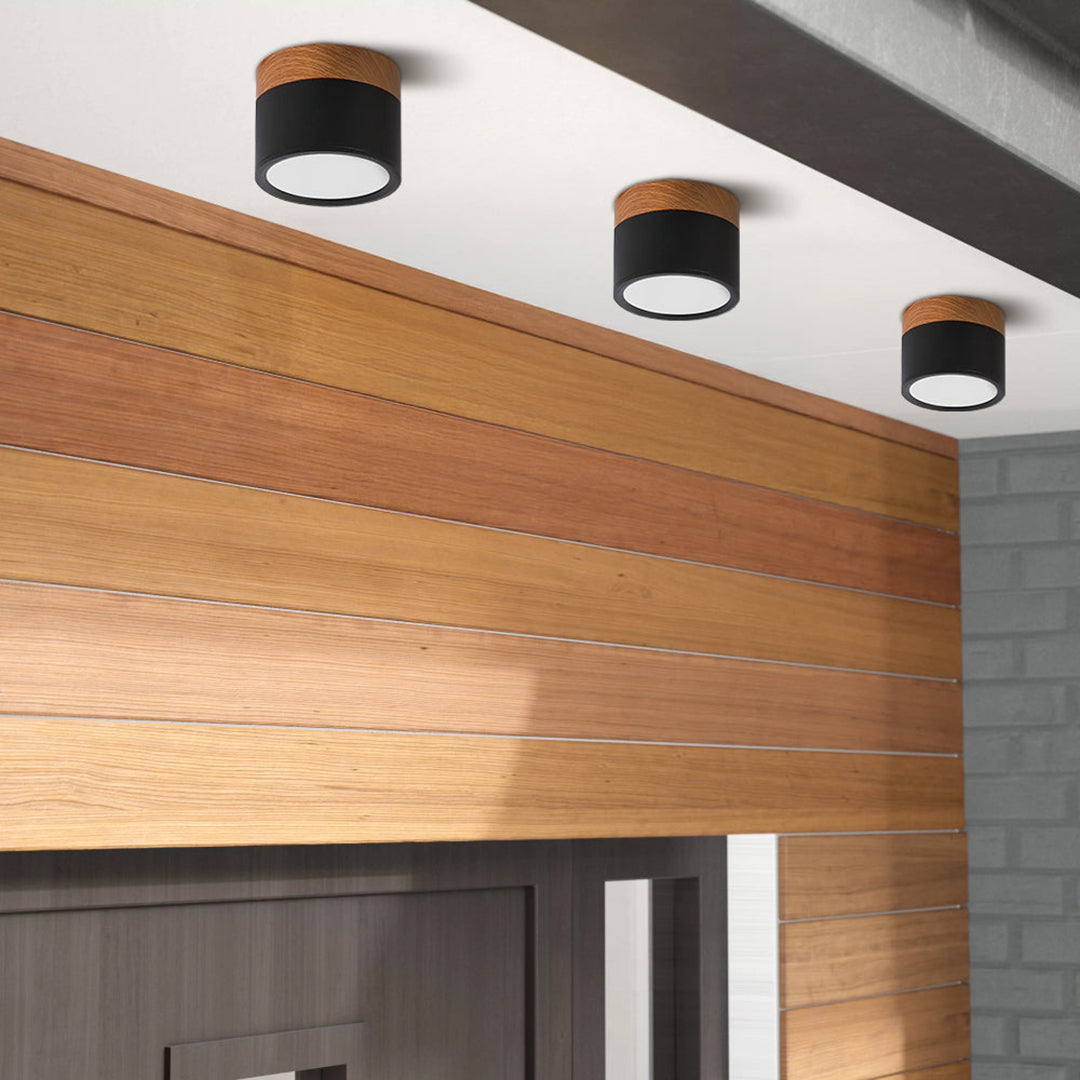 Wood And Metal Ceiling Lamp – Small Cylindrical Modern Accent Design