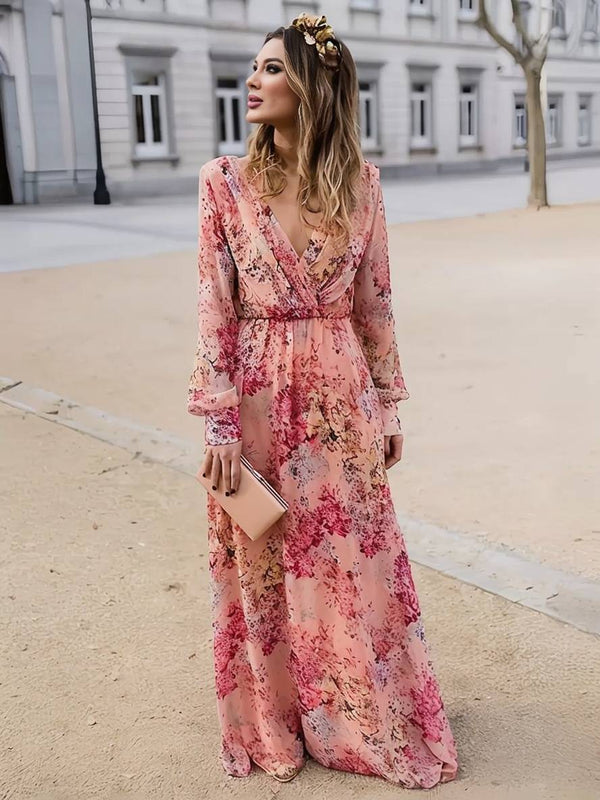 Robe longue Amara col V imprimé floral