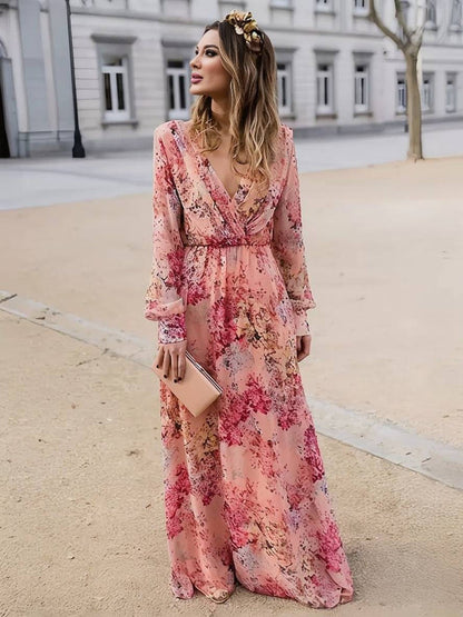 Robe longue Amara col V imprimé floral