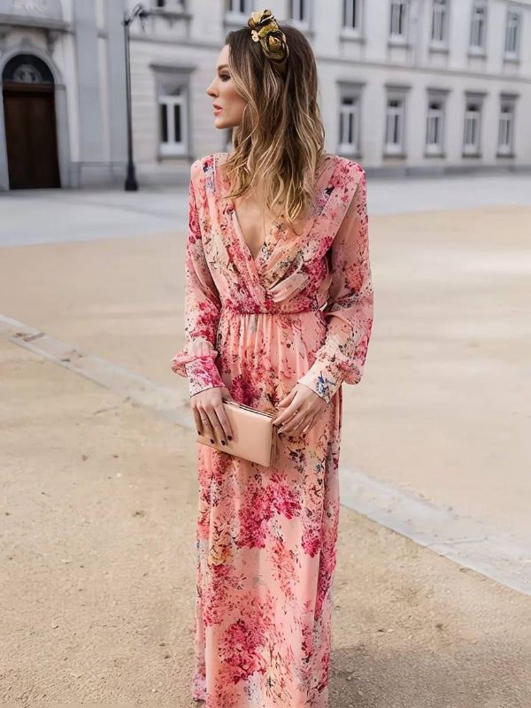 Robe longue Amara col V imprimé floral