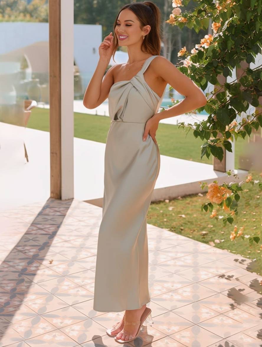 Damen Brautjungfernkleid Satin | A-Linie trägerlos
