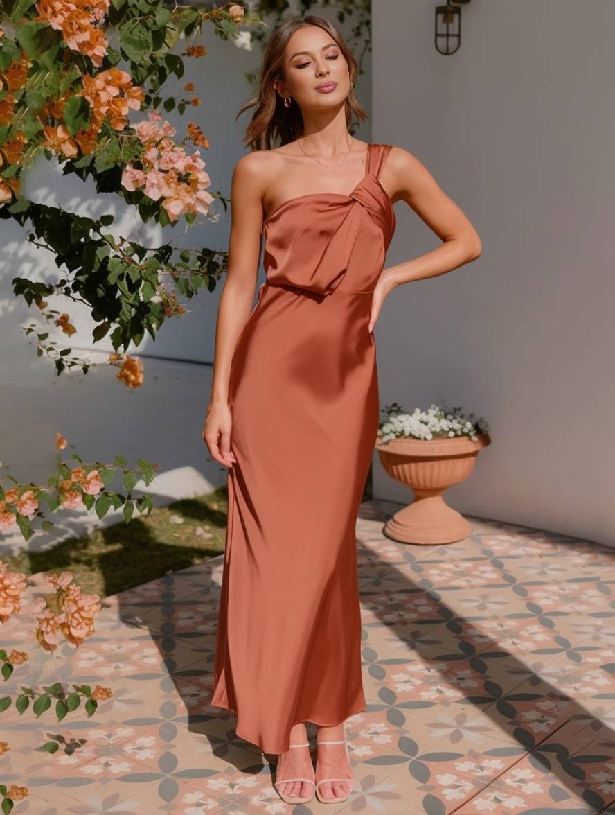 Damen Brautjungfernkleid Satin | A-Linie trägerlos