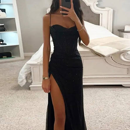 Damen Maxikleid | Spaghettiträger Schlitz