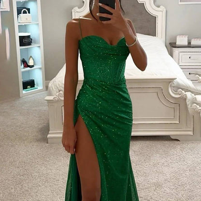 Damen Maxikleid | Spaghettiträger Schlitz