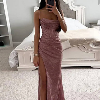 Damen Maxikleid | Spaghettiträger Schlitz