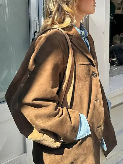 Valenya – Eleganter Blazer aus Wildlederimitat mit Knöpfen und Taschen