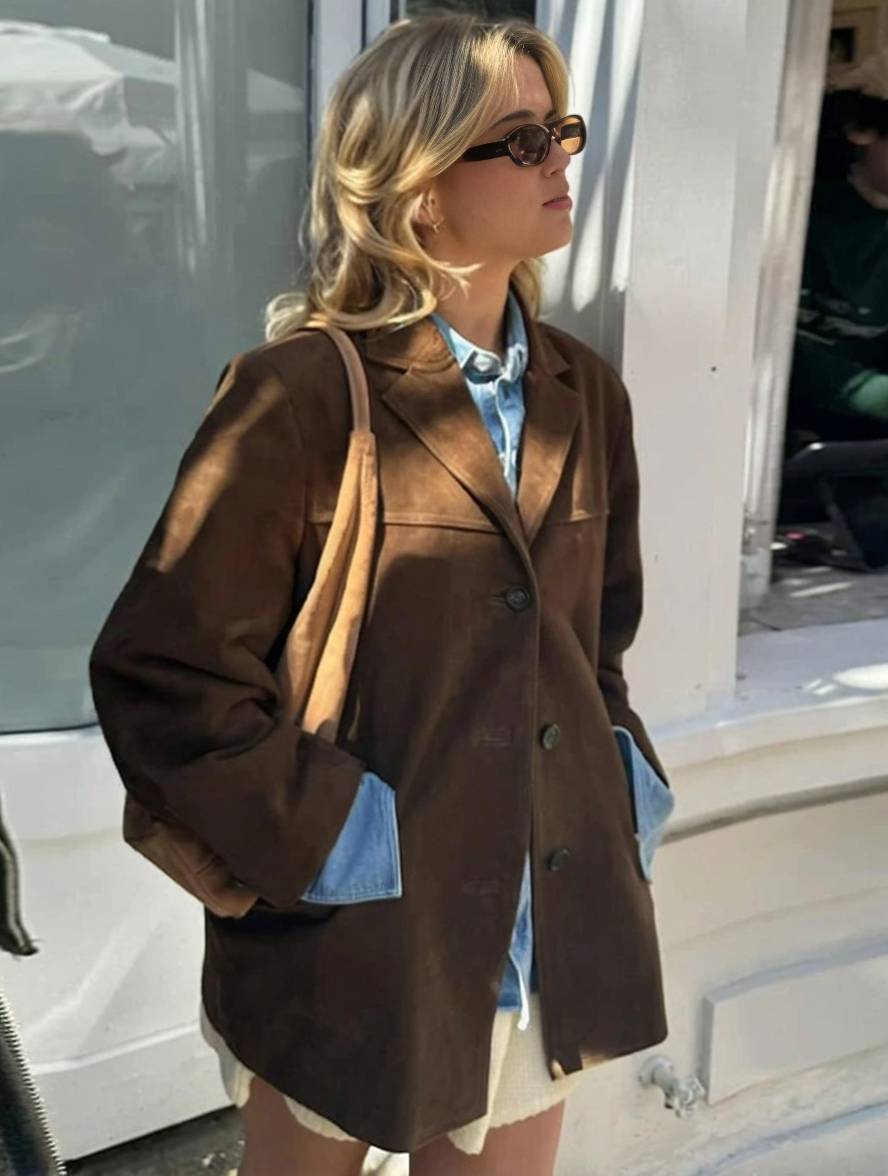 Valenya – Eleganter Blazer aus Wildlederimitat mit Knöpfen und Taschen