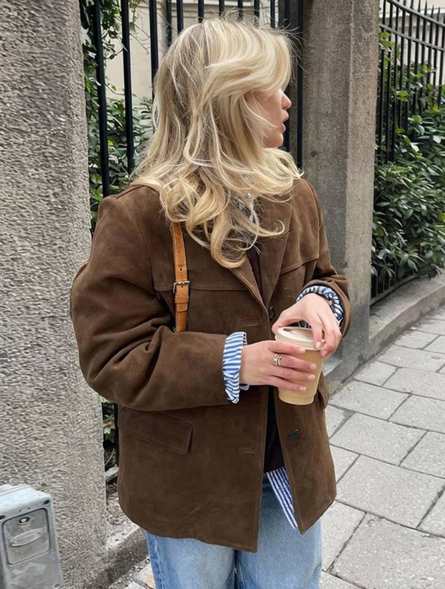 Valenya – Eleganter Blazer aus Wildlederimitat mit Knöpfen und Taschen