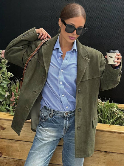 Valenya – Eleganter Blazer aus Wildlederimitat mit Knöpfen und Taschen