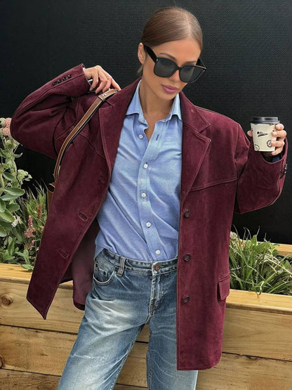 Valenya – Eleganter Blazer aus Wildlederimitat mit Knöpfen und Taschen
