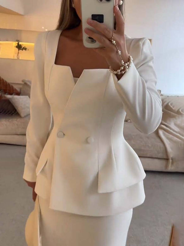 Veronica – Ensemble deux pièces élégant avec blazer à manches longues et jupe midi sur mesure