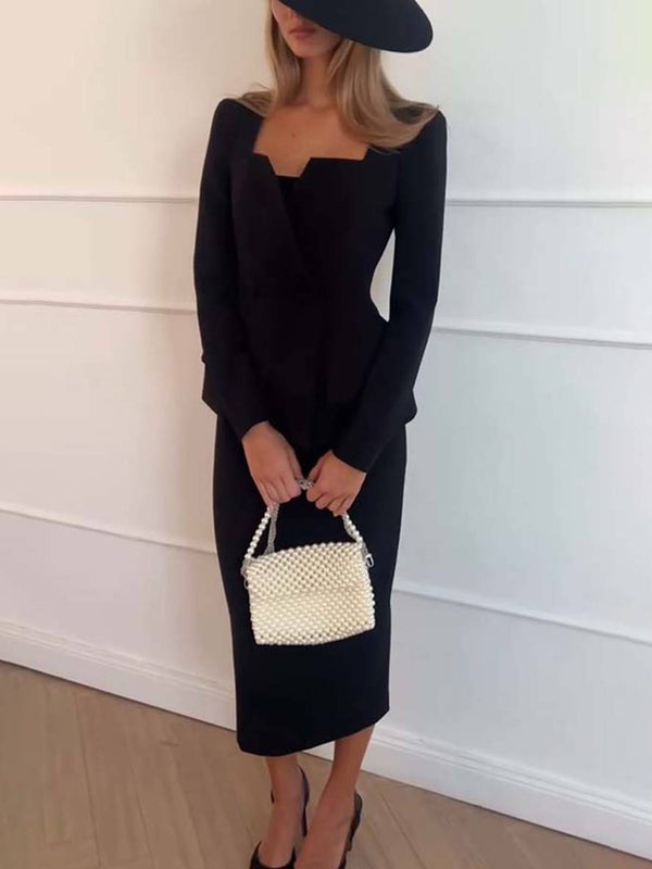 Veronica – Ensemble deux pièces élégant avec blazer à manches longues et jupe midi sur mesure