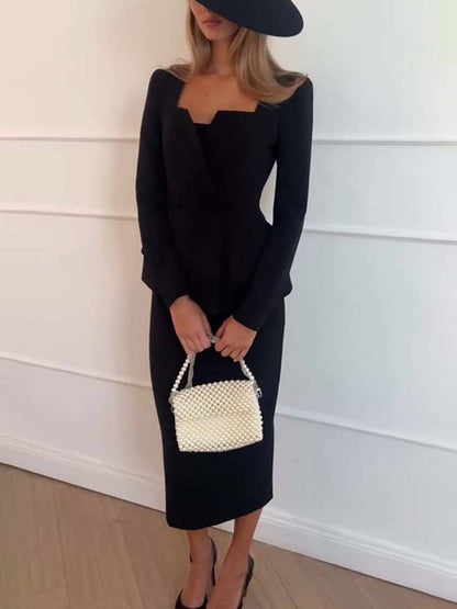 Veronica – Ensemble deux pièces élégant avec blazer à manches longues et jupe midi sur mesure