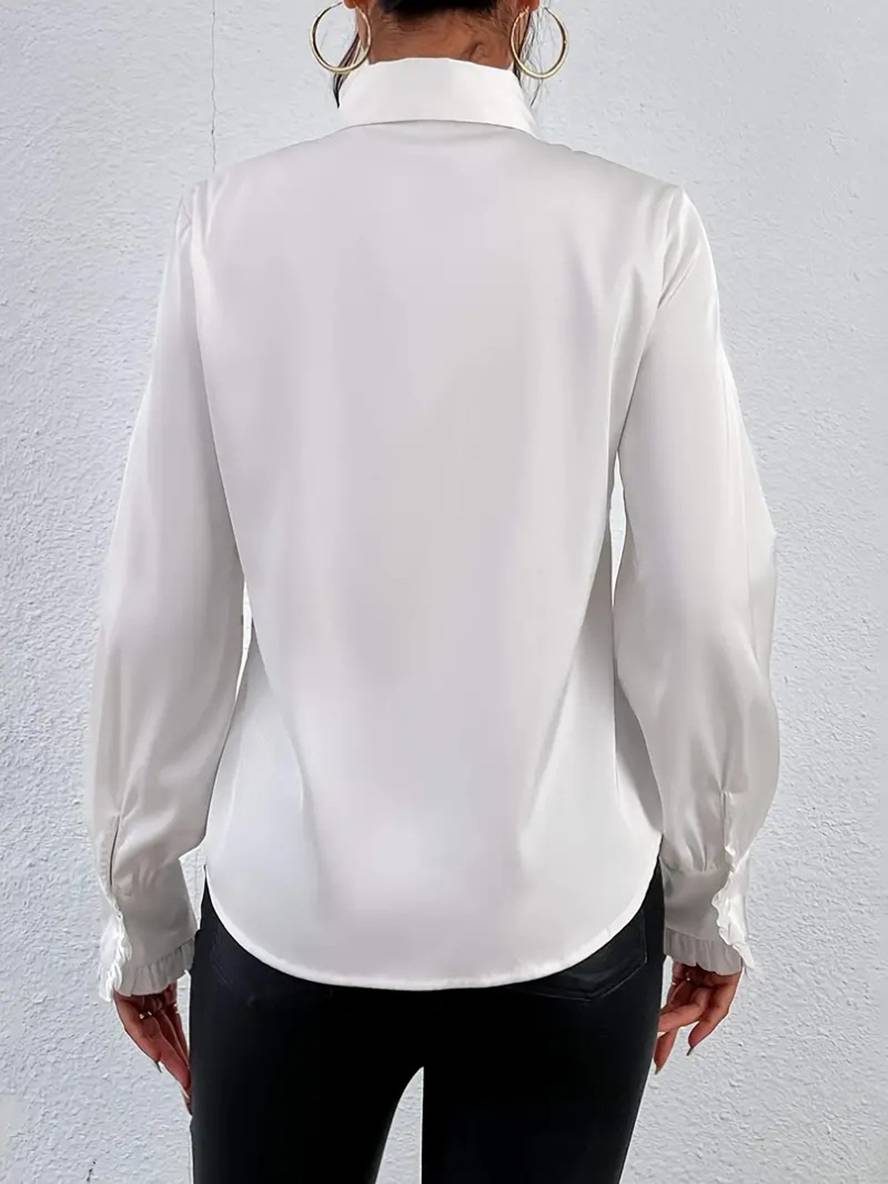 Blouse Élégante à Boutons pour Femme – Col à Volants Jabot avec Manches Bishop