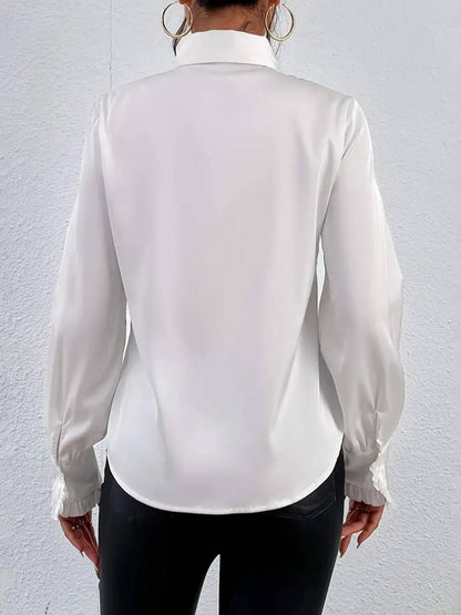 Blouse Élégante à Boutons pour Femme – Col à Volants Jabot avec Manches Bishop