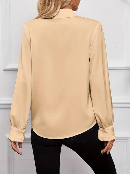 Blouse Élégante à Boutons pour Femme – Col à Volants Jabot avec Manches Bishop