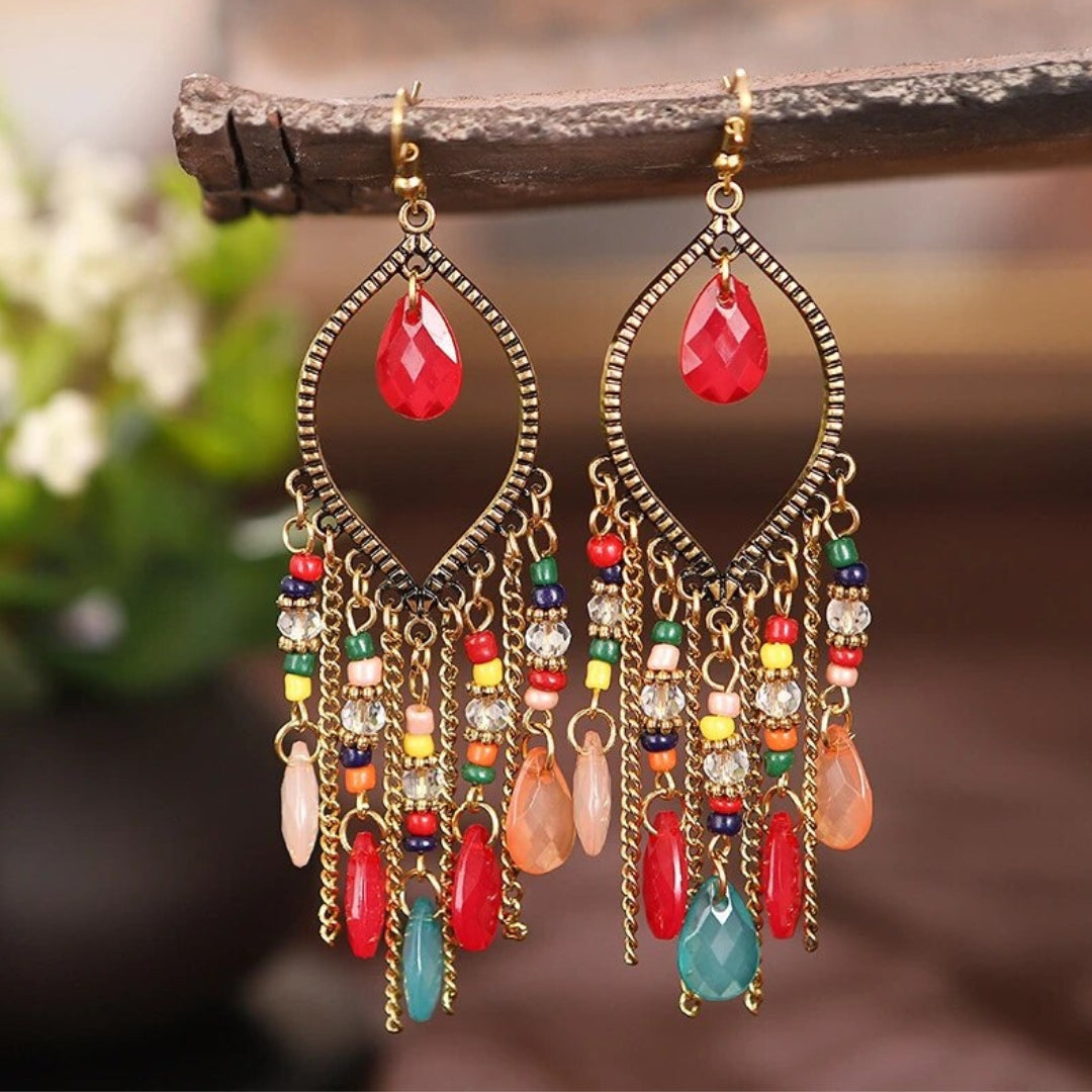 Rode Zirkonia Boho Mandala Dangle Oorbellen