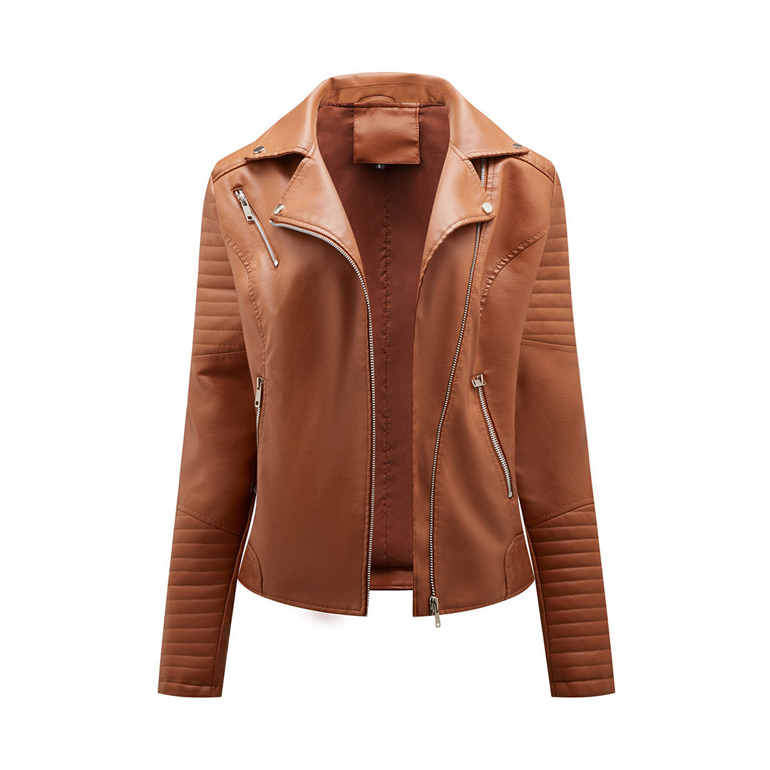 Sienna | Moderne PU Læderjakke til Kvinder med Asymmetrisk Lynlås og Elegant Krave | Damejakke