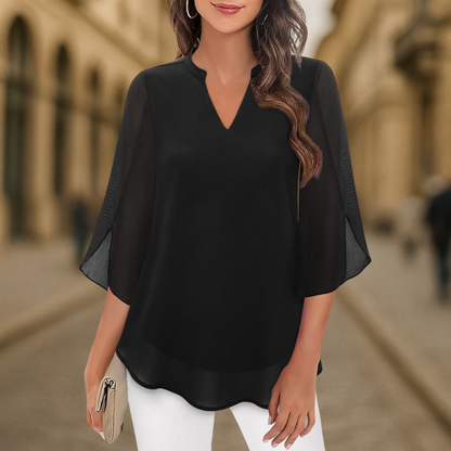 Ozyra™ - Blouse Fluide en Chiffon à Col V Élégant