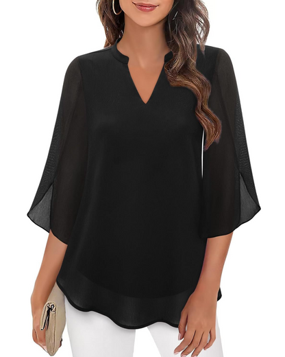 Ozyra™ - Blouse Fluide en Chiffon à Col V Élégant