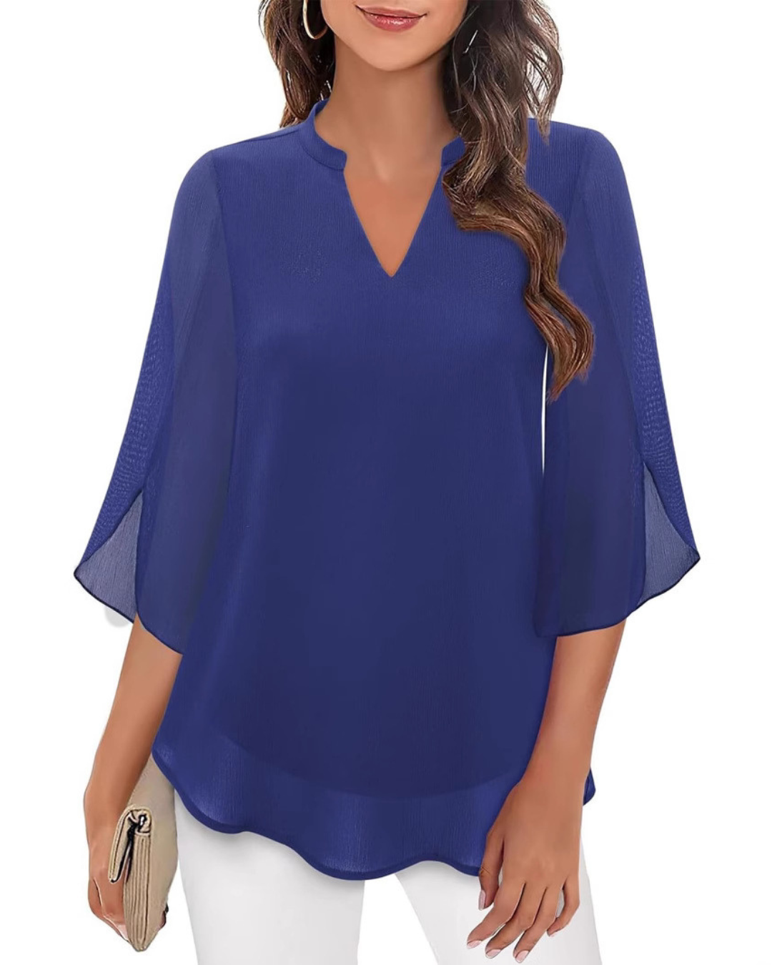 Ozyra™ - Blouse Fluide en Chiffon à Col V Élégant