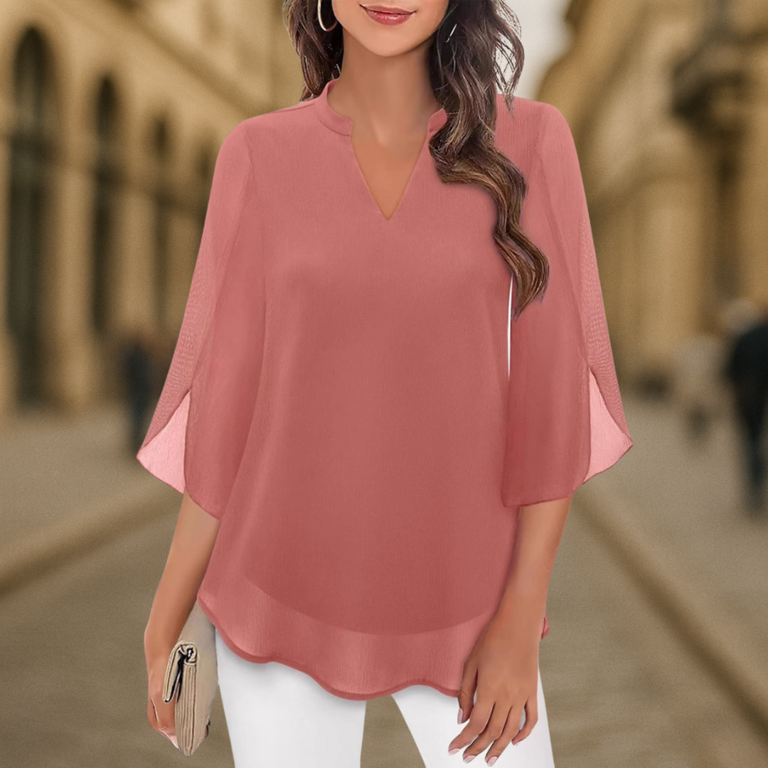 Ozyra™ - Blouse Fluide en Chiffon à Col V Élégant