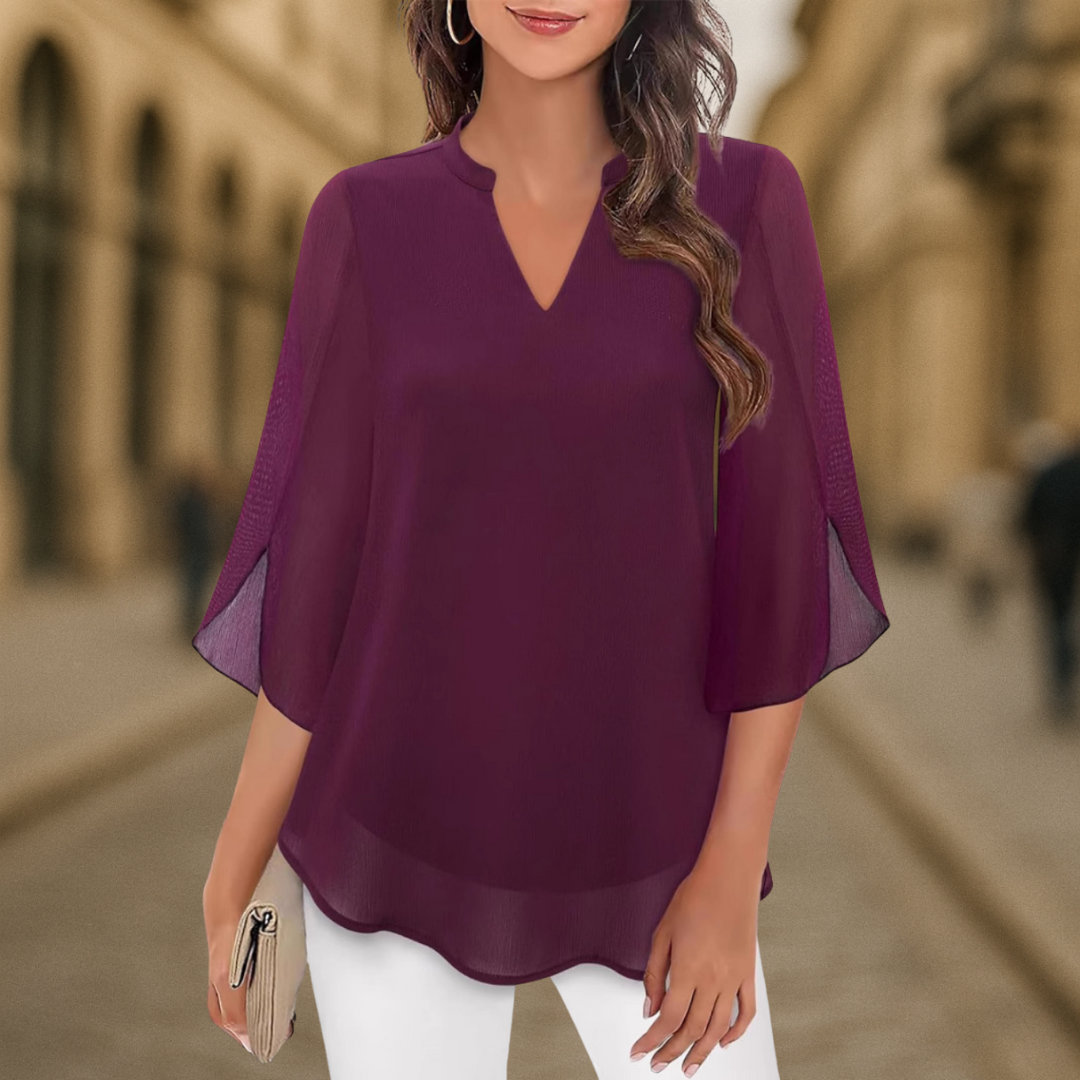 Ozyra™ - Blouse Fluide en Chiffon à Col V Élégant