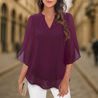 Ozyra™ - Blouse Fluide en Chiffon à Col V Élégant