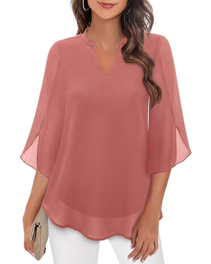 Ozyra™ - Blouse Fluide en Chiffon à Col V Élégant