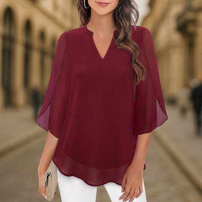 Ozyra™ - Blouse Fluide en Chiffon à Col V Élégant