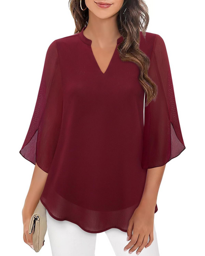Ozyra™ - Blouse Fluide en Chiffon à Col V Élégant