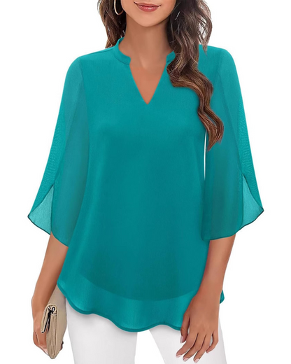 Ozyra™ - Blouse Fluide en Chiffon à Col V Élégant