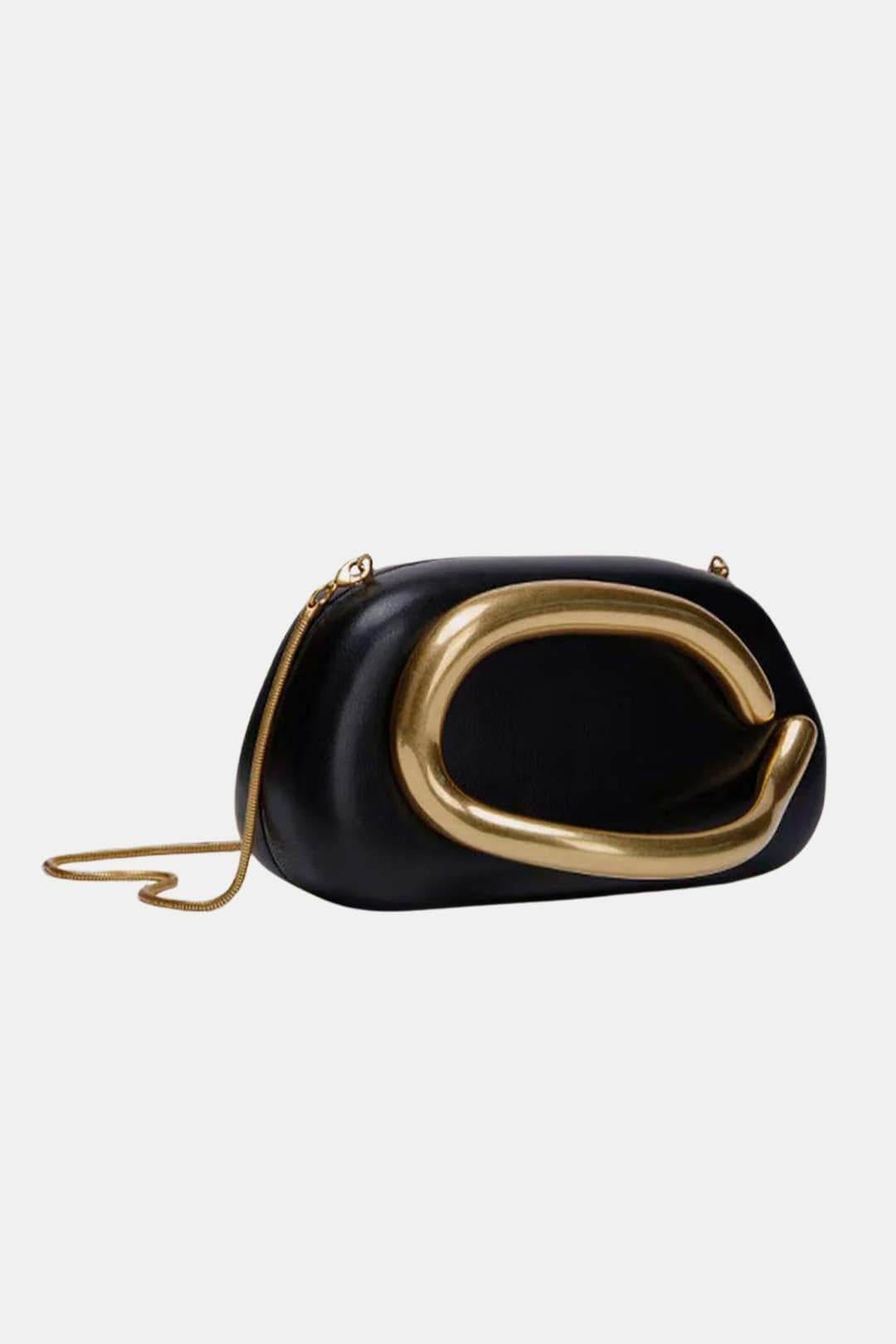 Camryn – Structured Clutch Bag with Sculptural Gold Accent