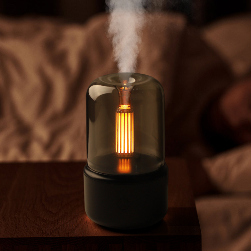 Stilfuld LED Diffuser med Flammeillusion og Æteriske Olier.