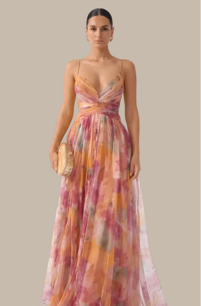 Vesna - Lang kjole med smukt blomsterprint