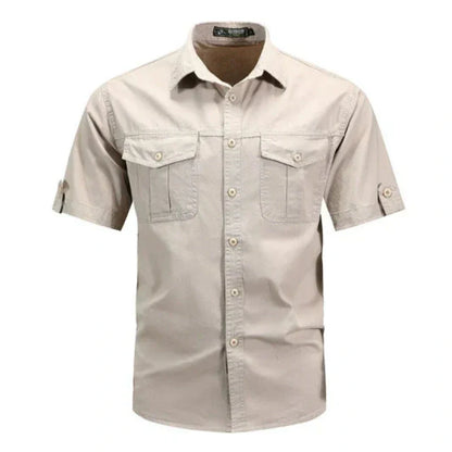 Men’s Short Sleeve Cargo Shirt Button Up Utility Style Breathable Casual Outdoor Top
