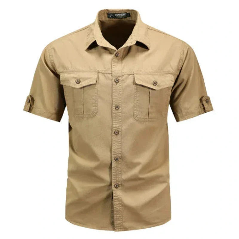 Men’s Short Sleeve Cargo Shirt Button Up Utility Style Breathable Casual Outdoor Top