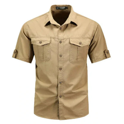 Men’s Short Sleeve Cargo Shirt Button Up Utility Style Breathable Casual Outdoor Top