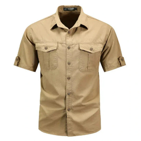 Men’s Short Sleeve Cargo Shirt Button Up Utility Style Breathable Casual Outdoor Top
